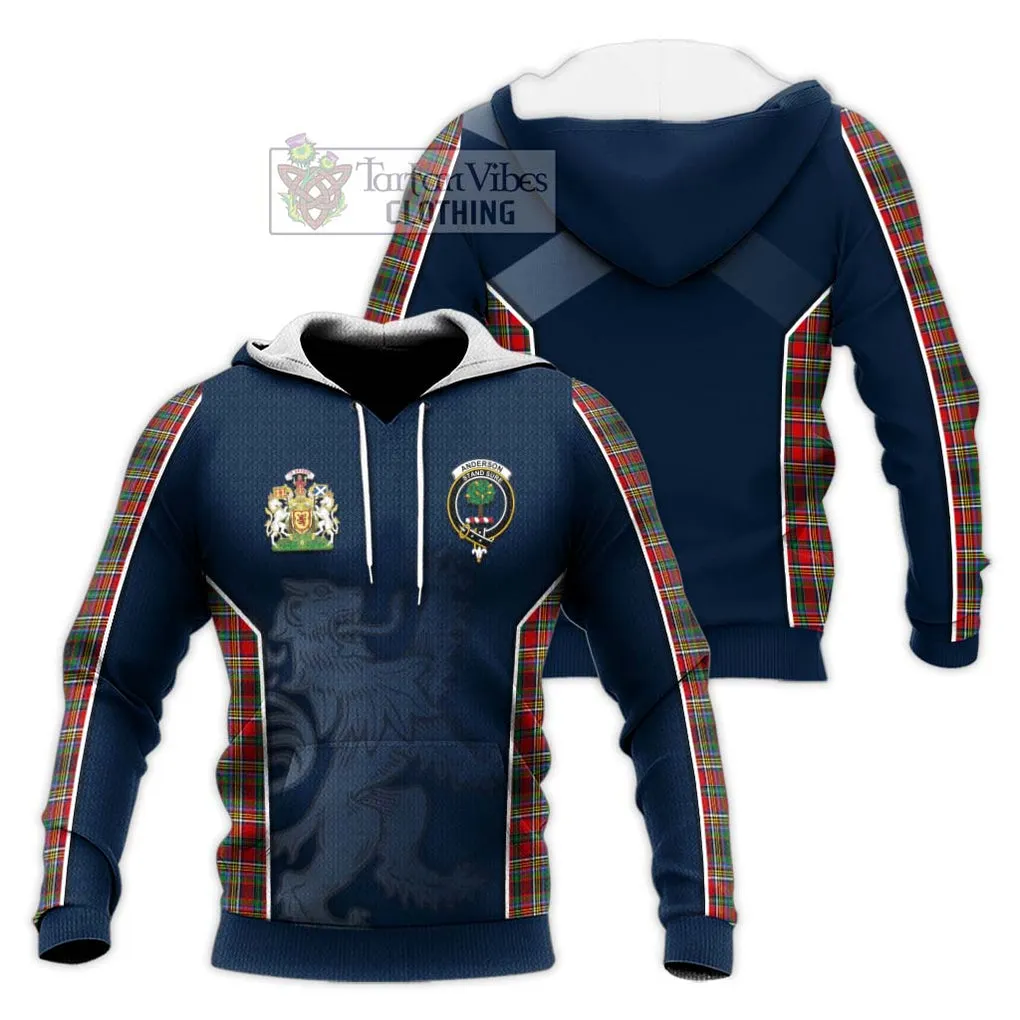 Anderson of Arbrake Tartan Knitted Hoodie with Family Crest and Lion Rampant Vibes Sport Style