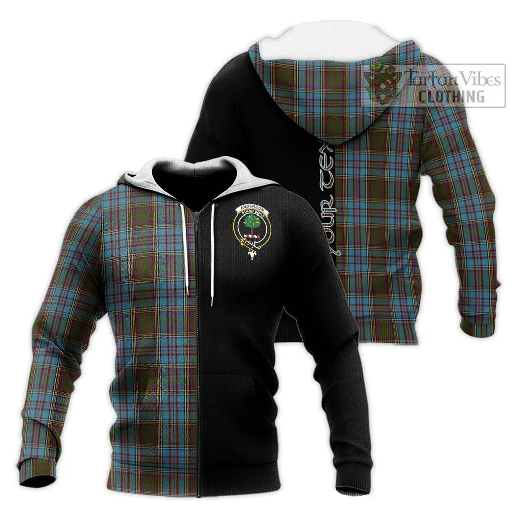 Anderson Tartan Knitted Hoodie with Family Crest and Half Of Me Style