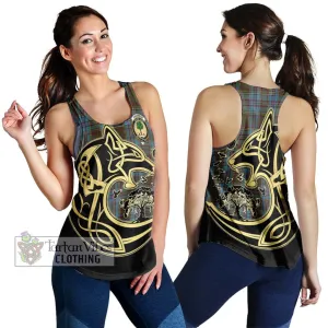 Anderson Tartan Women's Racerback Tanks with Family Crest Celtic Wolf Style