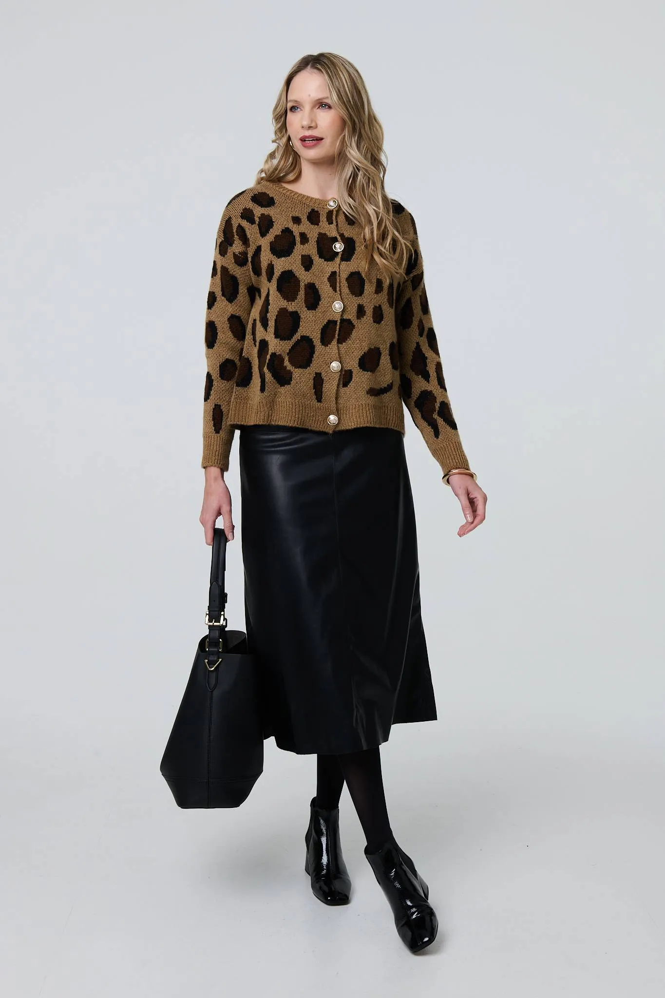 Animal Print Button-Up Boxy Cardigan