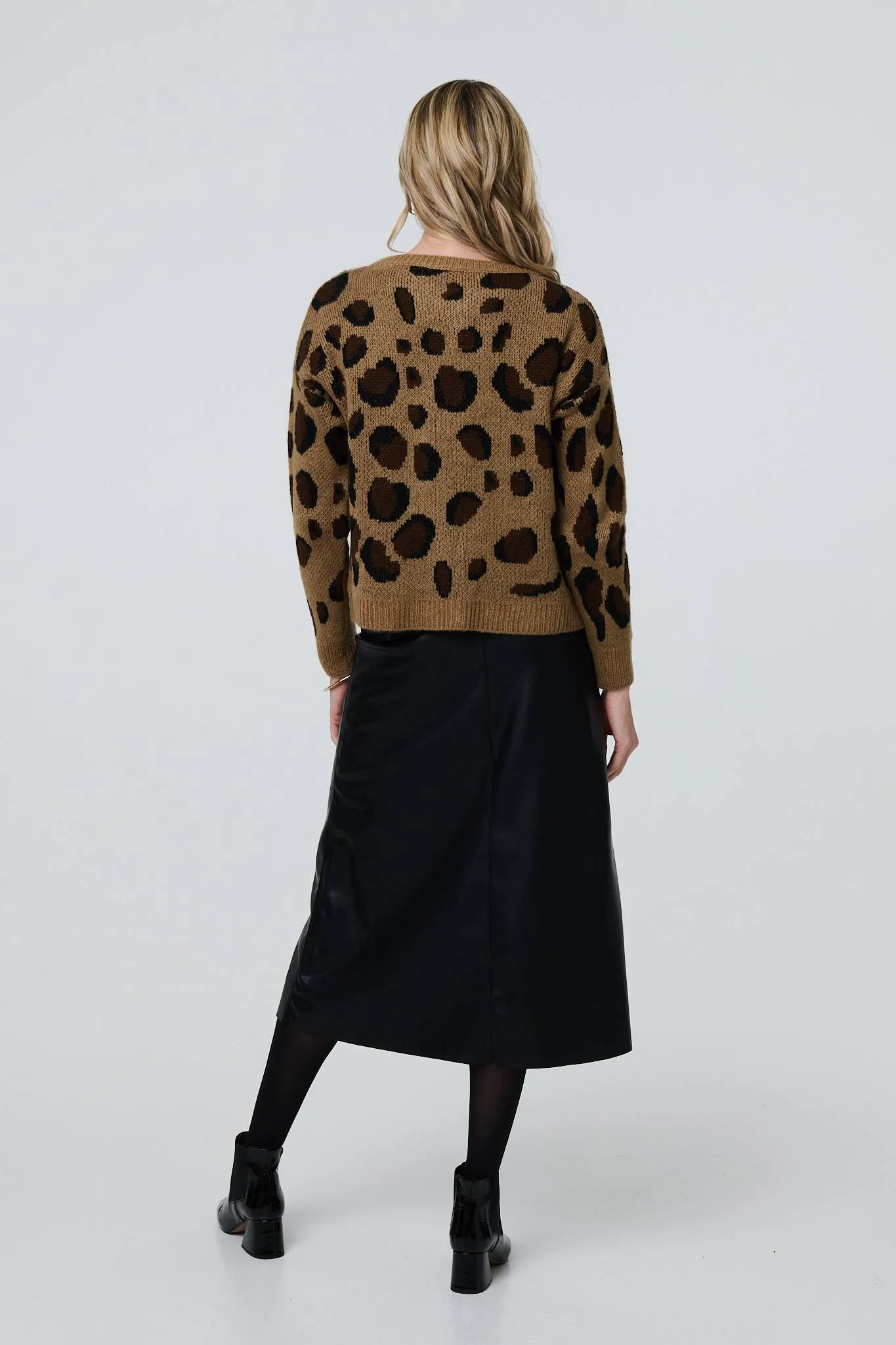 Animal Print Button-Up Boxy Cardigan