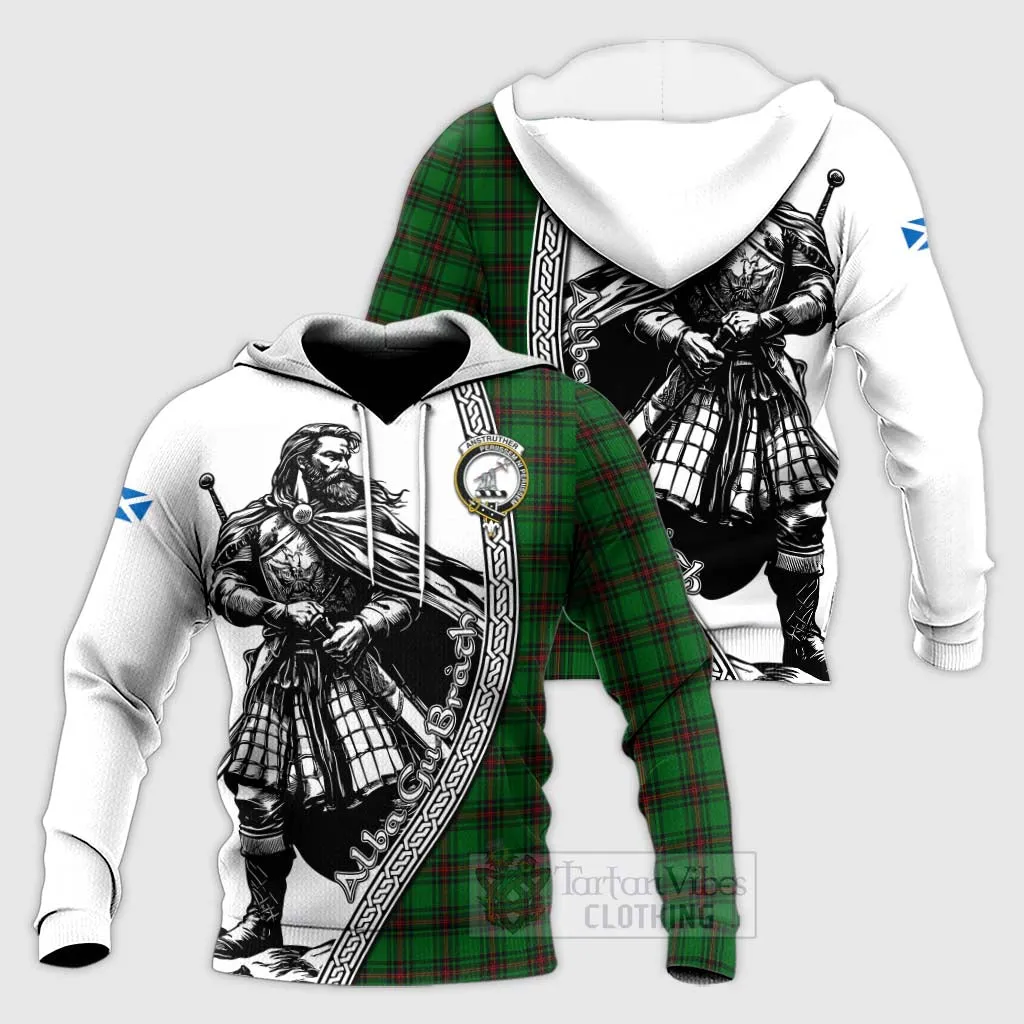 Anstruther Tartan Clan Crest Knitted Hoodie with Highlander Warrior Celtic Style