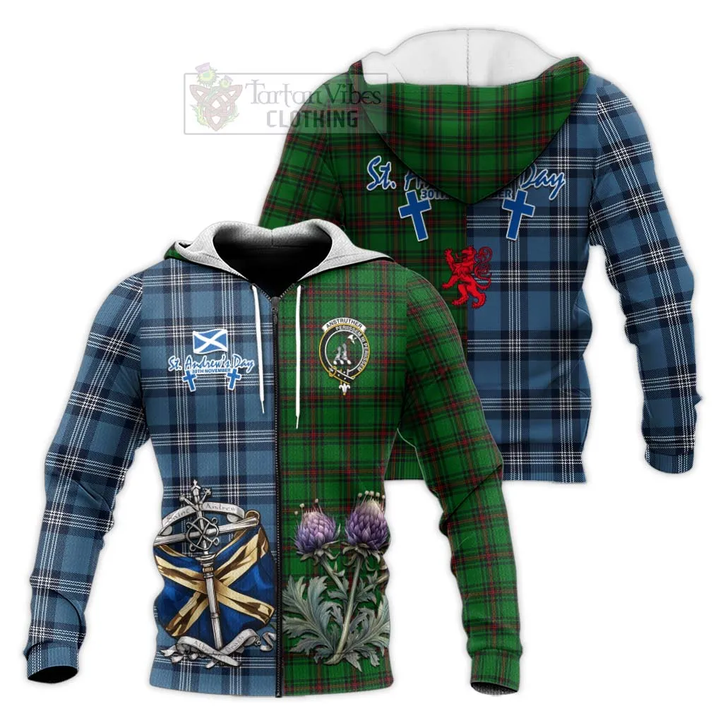 Anstruther Tartan Knitted Hoodie Happy St. Andrew's Day Half Tartan Style