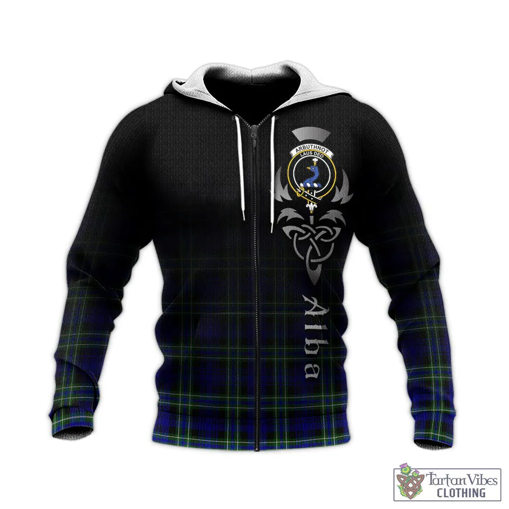 Arbuthnot Modern Tartan Knitted Hoodie Featuring Alba Gu Brath Family Crest Celtic Inspired