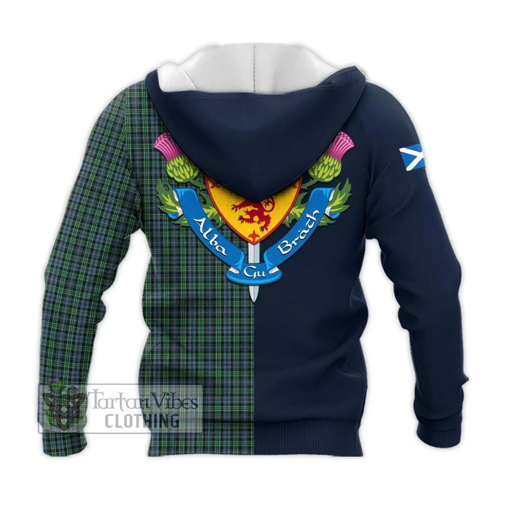 Arbuthnot Tartan Knitted Hoodie Alba with Scottish Lion Royal Arm Half Style