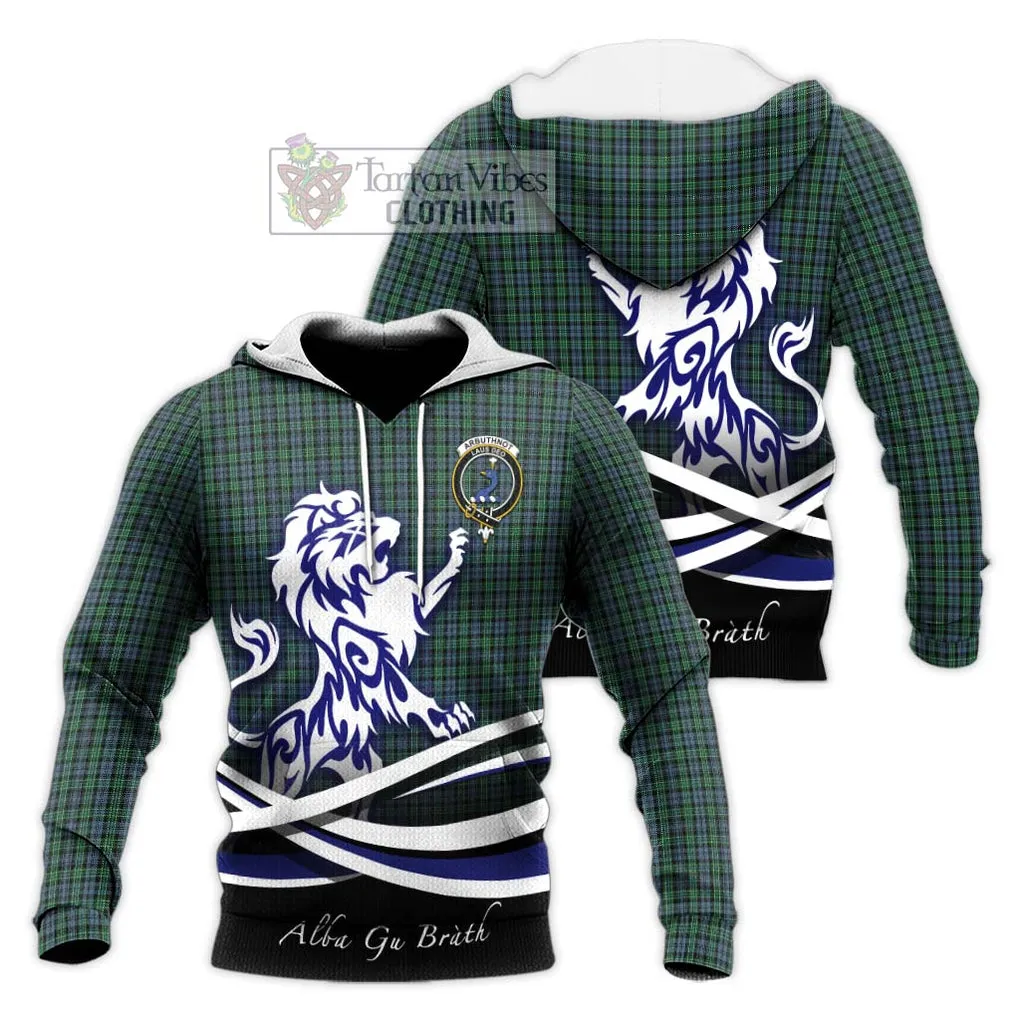 Arbuthnot Tartan Knitted Hoodie with Alba Gu Brath Regal Lion Emblem