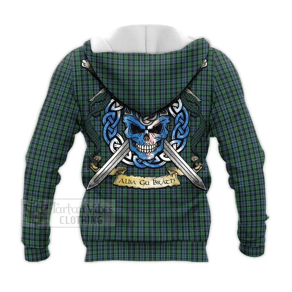 Arbuthnot Tartan Knitted Hoodie with Family Crest Celtic Skull Style