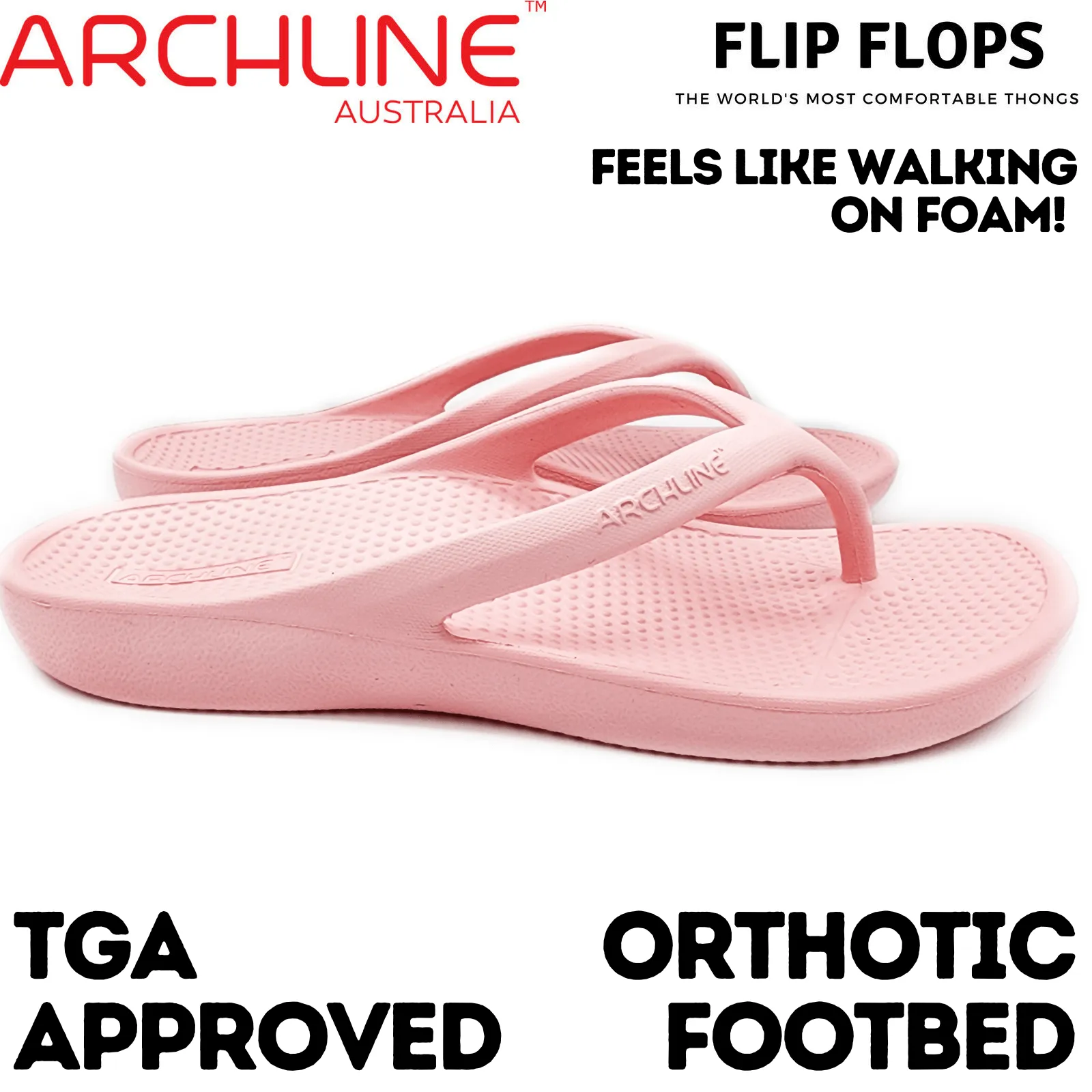 Archline Orthotic Foam Thongs Arch Support Flip Flops Orthopedic Rebound - Pink