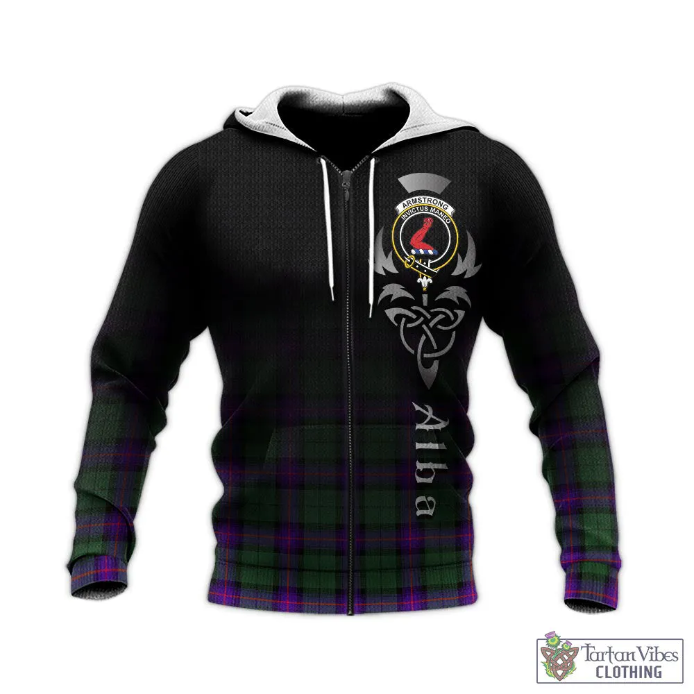 Armstrong Modern Tartan Knitted Hoodie Featuring Alba Gu Brath Family Crest Celtic Inspired