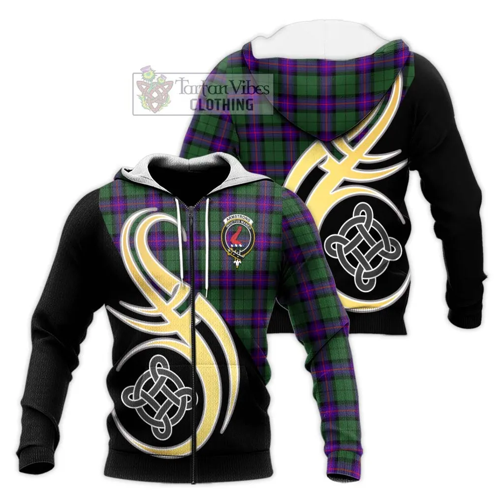 Armstrong Modern Tartan Knitted Hoodie with Family Crest and Celtic Symbol Style