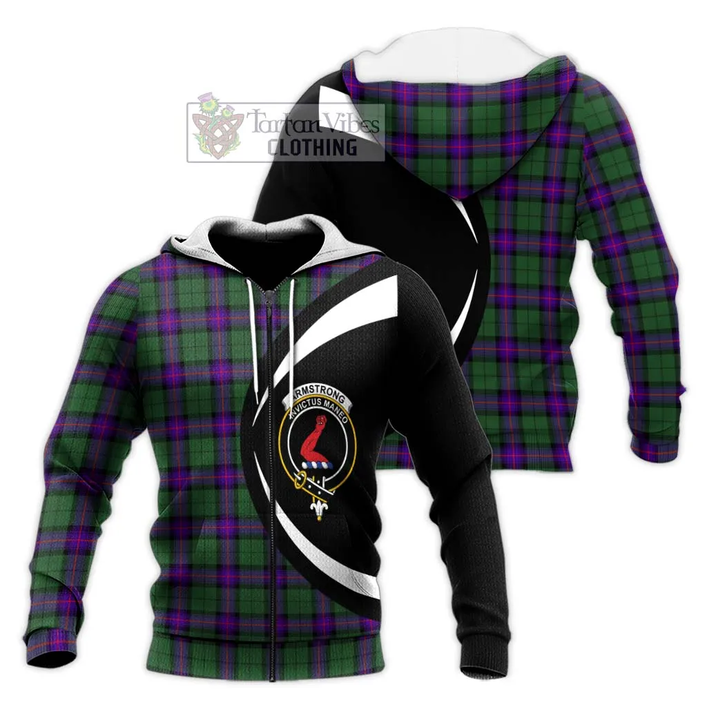 Armstrong Modern Tartan Knitted Hoodie with Family Crest Circle Style