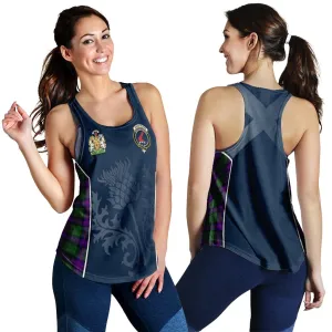 Armstrong Modern Tartan Women's Racerback Tanks with Family Crest and Scottish Thistle Vibes Sport Style