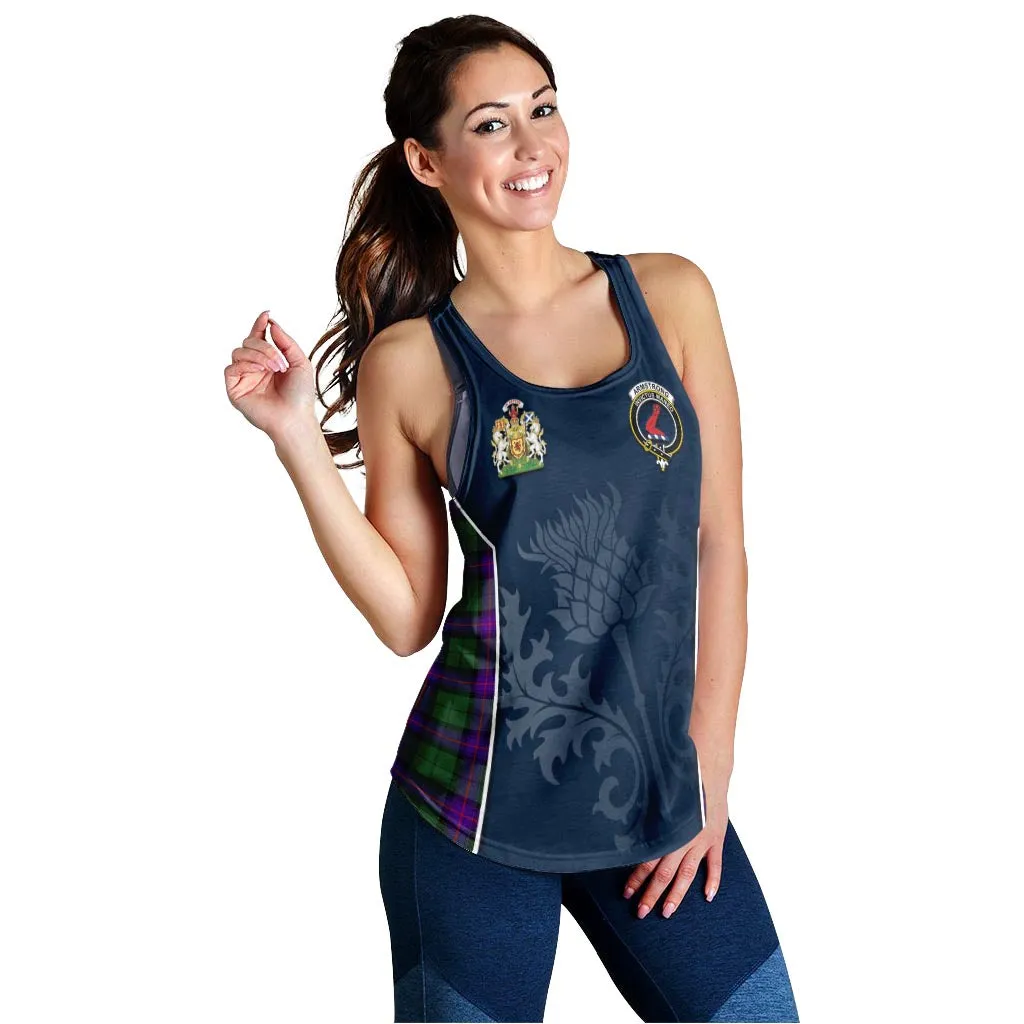 Armstrong Modern Tartan Women's Racerback Tanks with Family Crest and Scottish Thistle Vibes Sport Style