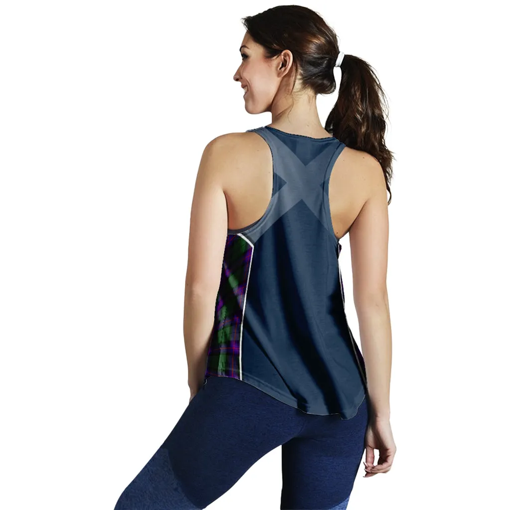 Armstrong Modern Tartan Women's Racerback Tanks with Family Crest and Scottish Thistle Vibes Sport Style