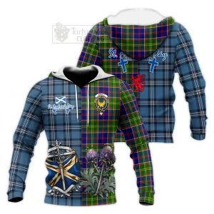 Arnott Tartan Knitted Hoodie Happy St. Andrew's Day Half Tartan Style