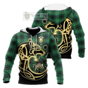 Arthur Ancient Tartan Knitted Hoodie with Family Crest Celtic Wolf Style