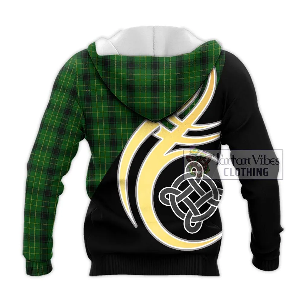 Arthur Highland Tartan Knitted Hoodie with Family Crest and Celtic Symbol Style