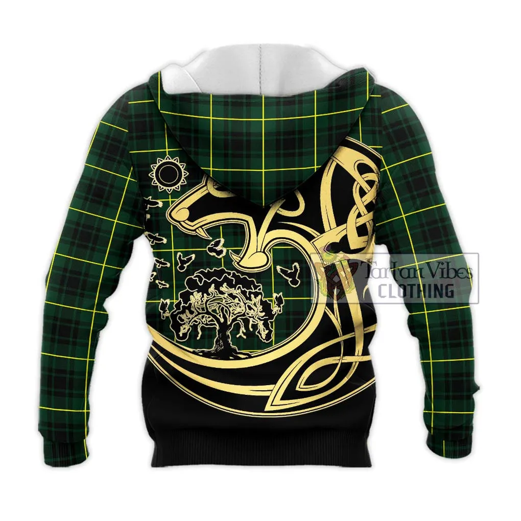 Arthur Modern Tartan Knitted Hoodie with Family Crest Celtic Wolf Style