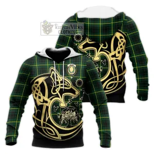 Arthur Modern Tartan Knitted Hoodie with Family Crest Celtic Wolf Style