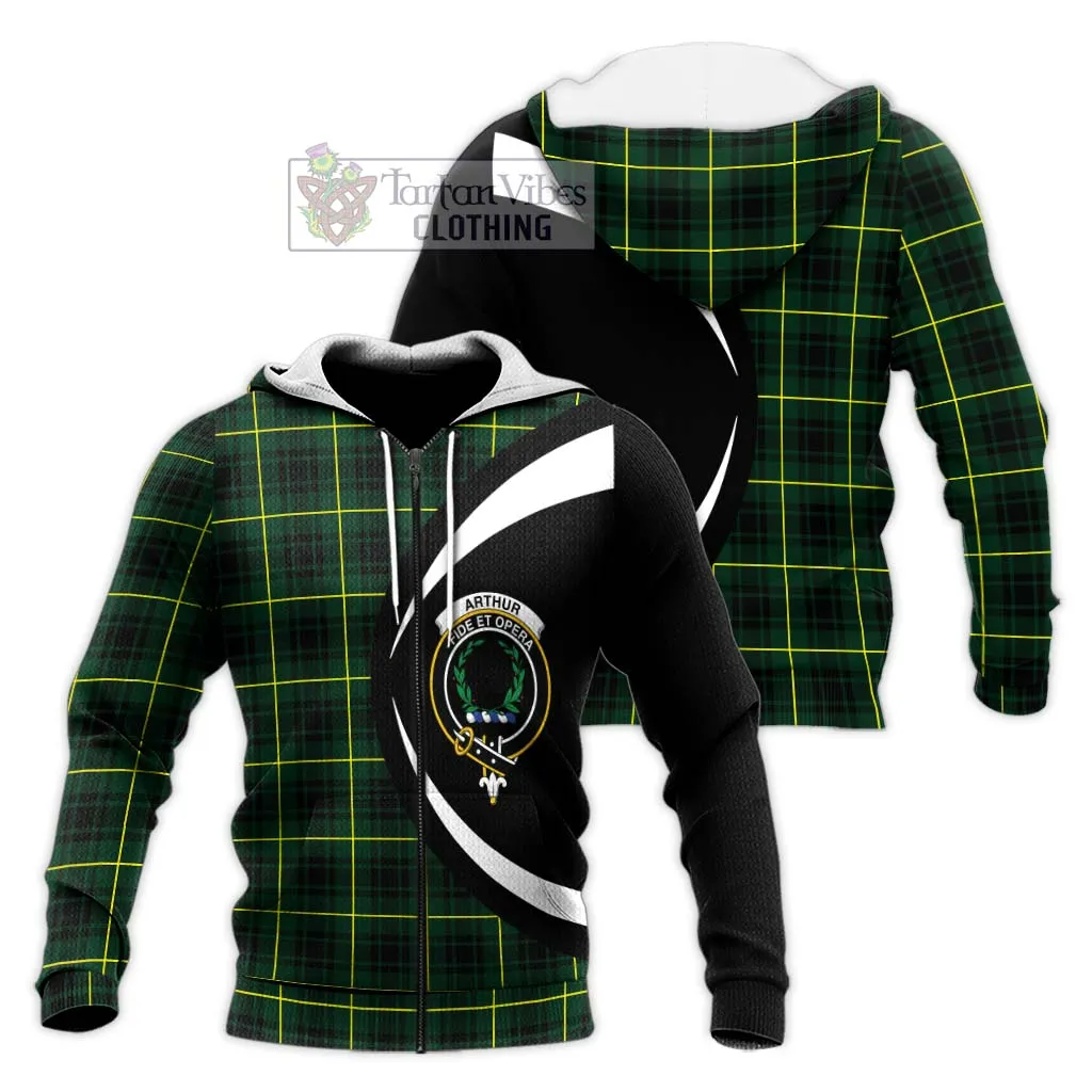 Arthur Modern Tartan Knitted Hoodie with Family Crest Circle Style