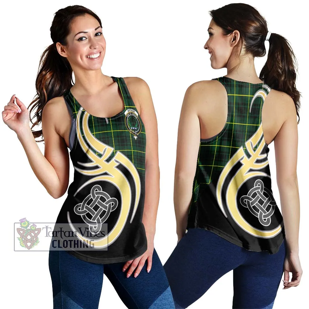 Arthur Modern Tartan Women's Racerback Tanks with Family Crest and Celtic Symbol Style