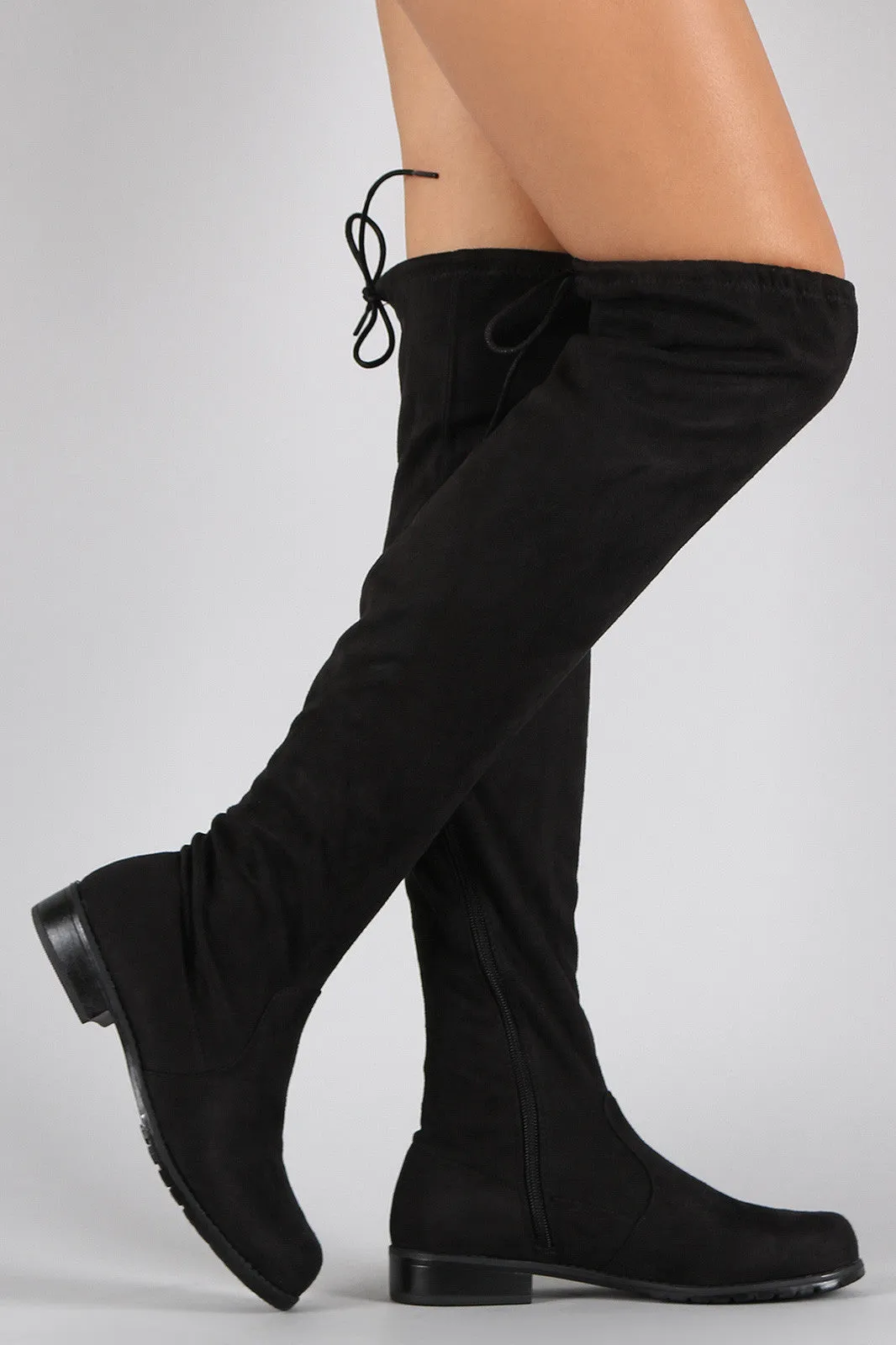 Asia - Suede Drawstring Over-The-Knee Flat Boots