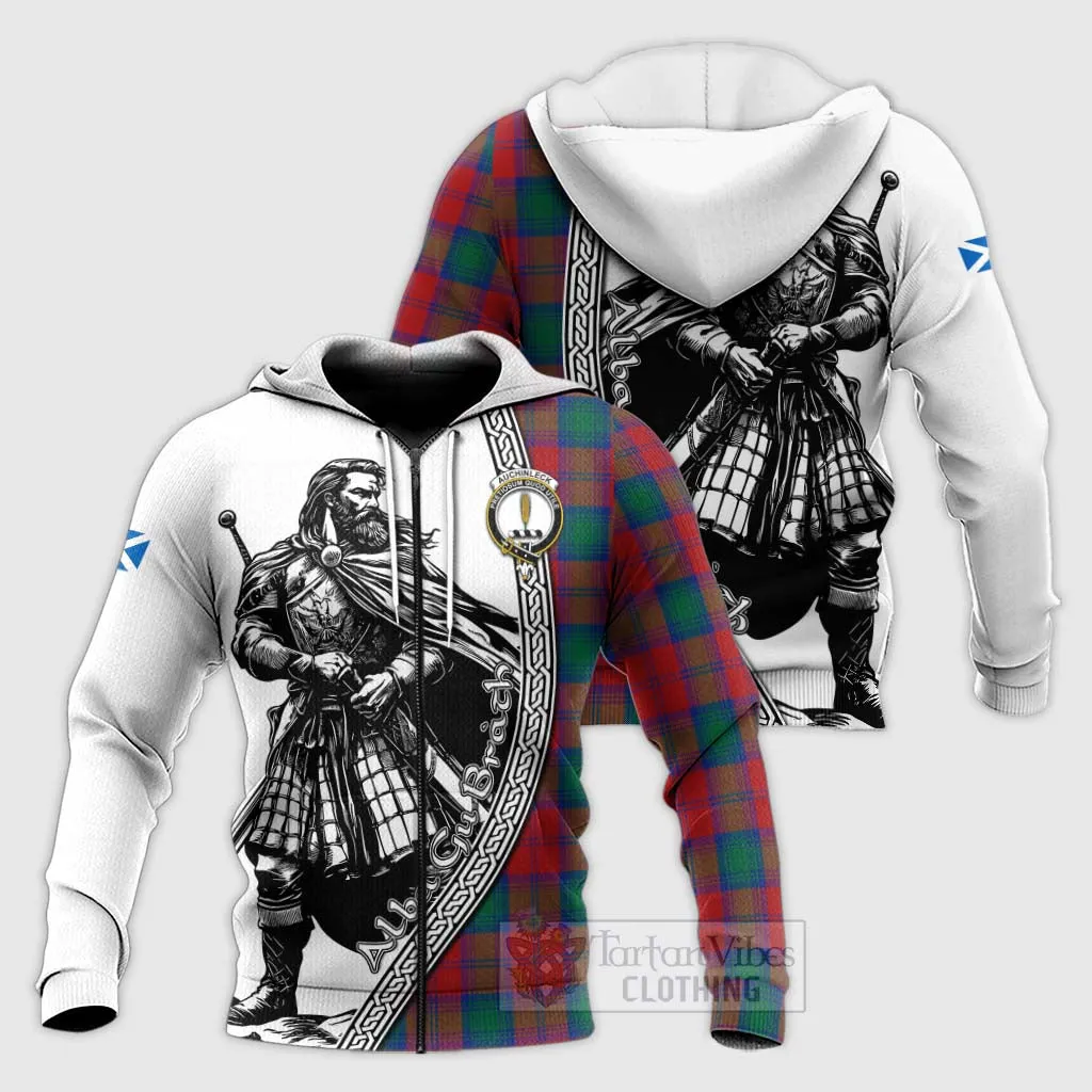 Auchinleck (Affleck) Tartan Clan Crest Knitted Hoodie with Highlander Warrior Celtic Style