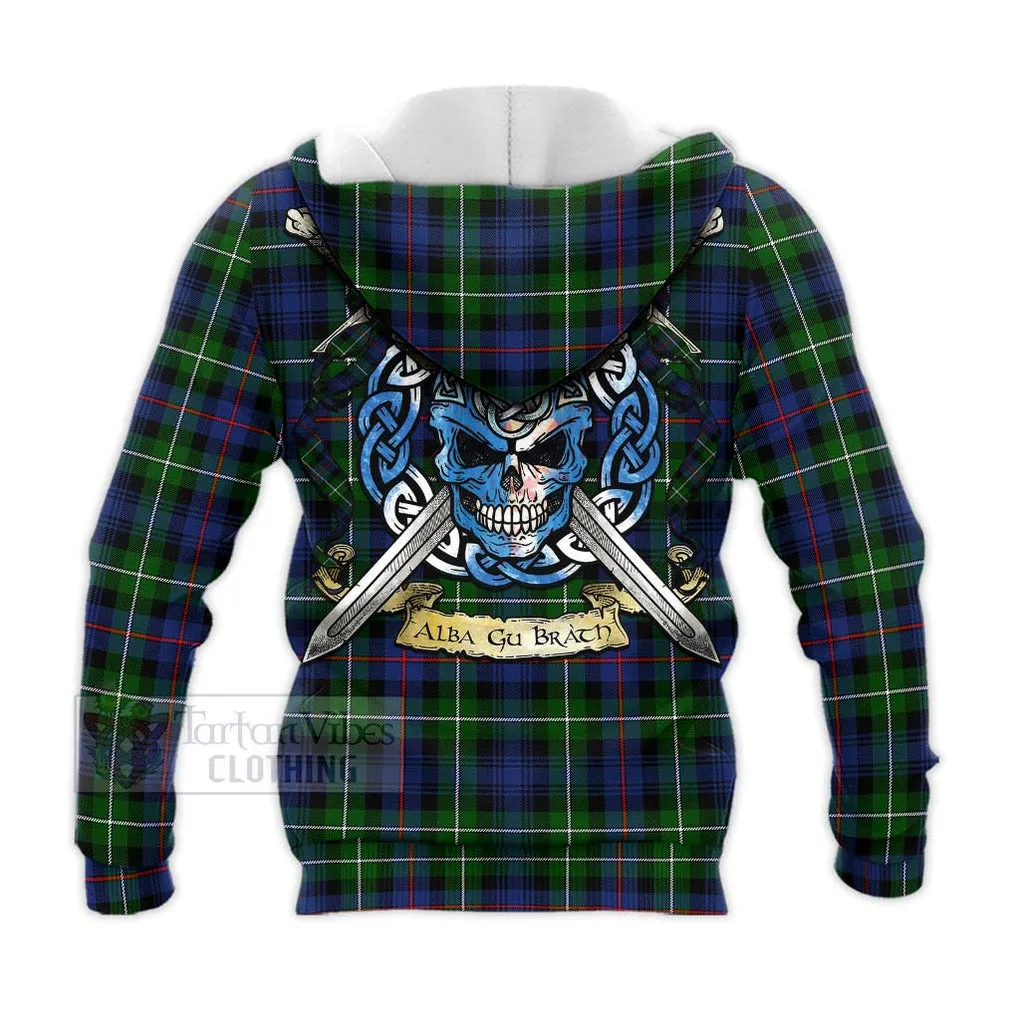 Baillie (Bailey) Tartan Knitted Hoodie with Family Crest Celtic Skull Style