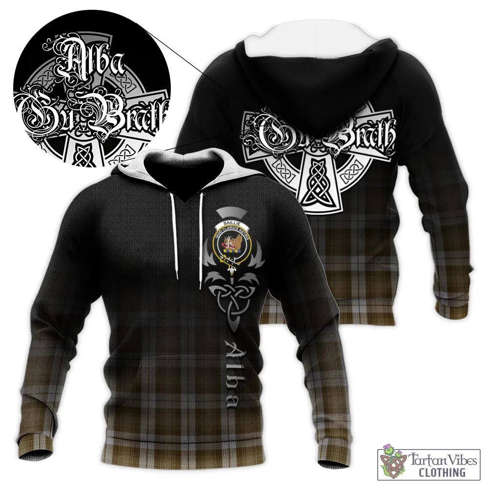 Baillie Dress Tartan Knitted Hoodie Featuring Alba Gu Brath Family Crest Celtic Inspired