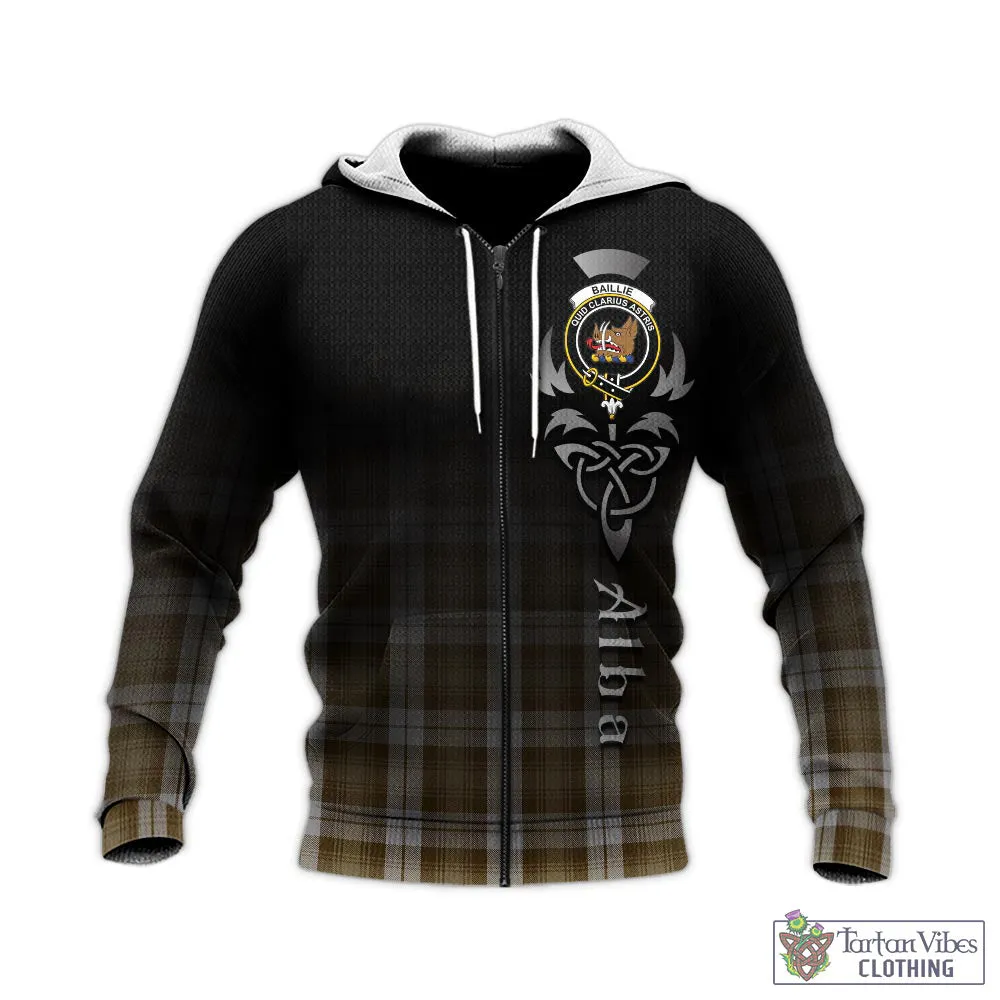 Baillie Dress Tartan Knitted Hoodie Featuring Alba Gu Brath Family Crest Celtic Inspired