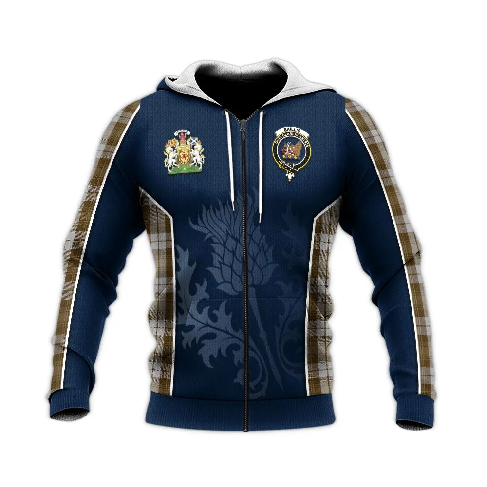 Baillie Dress Tartan Knitted Hoodie with Family Crest and Scottish Thistle Vibes Sport Style