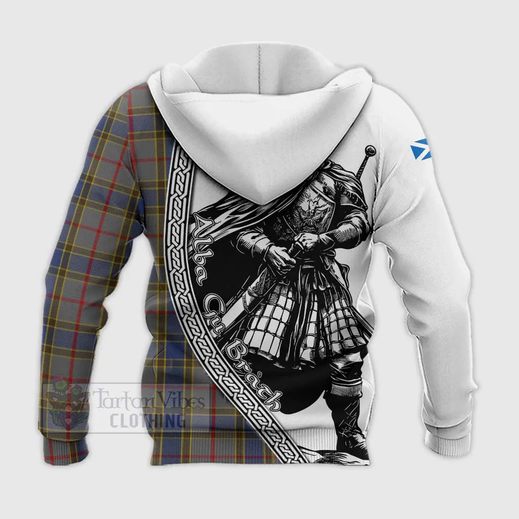 Balfour Tartan Clan Crest Knitted Hoodie with Highlander Warrior Celtic Style