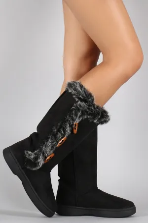 Bamboo Faux Fur Three Button Toggle Boots