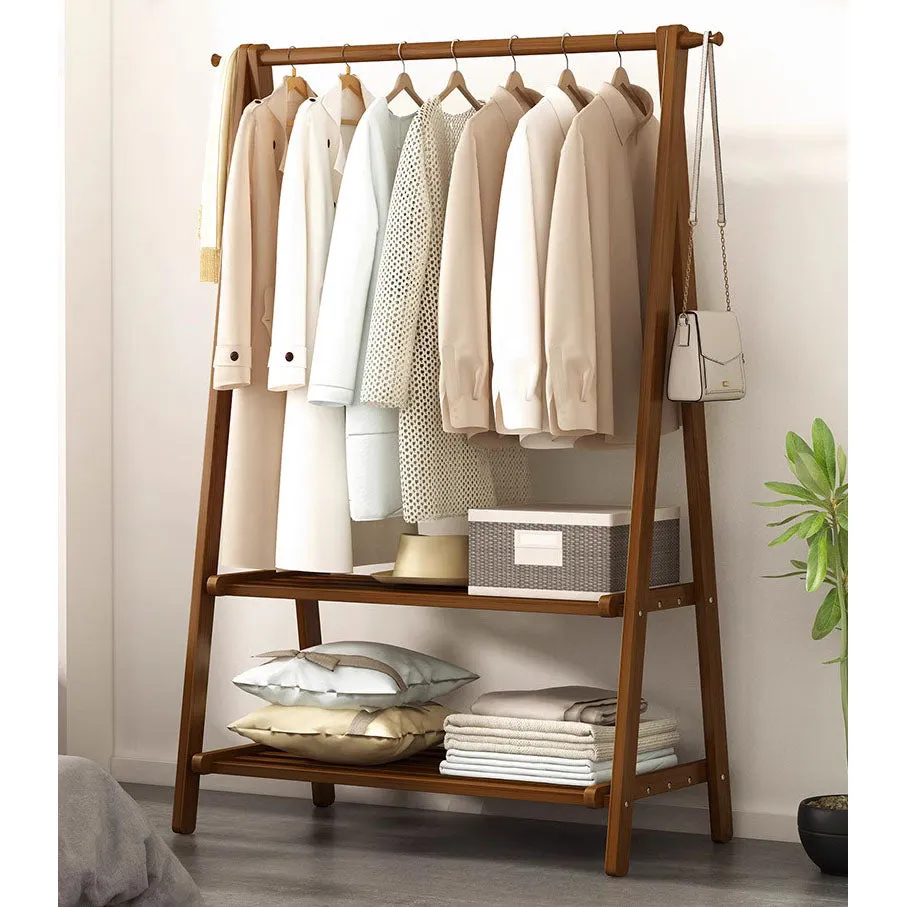 Bamboo Foldable Clothes Hanging Rack Garment Rack-116CM