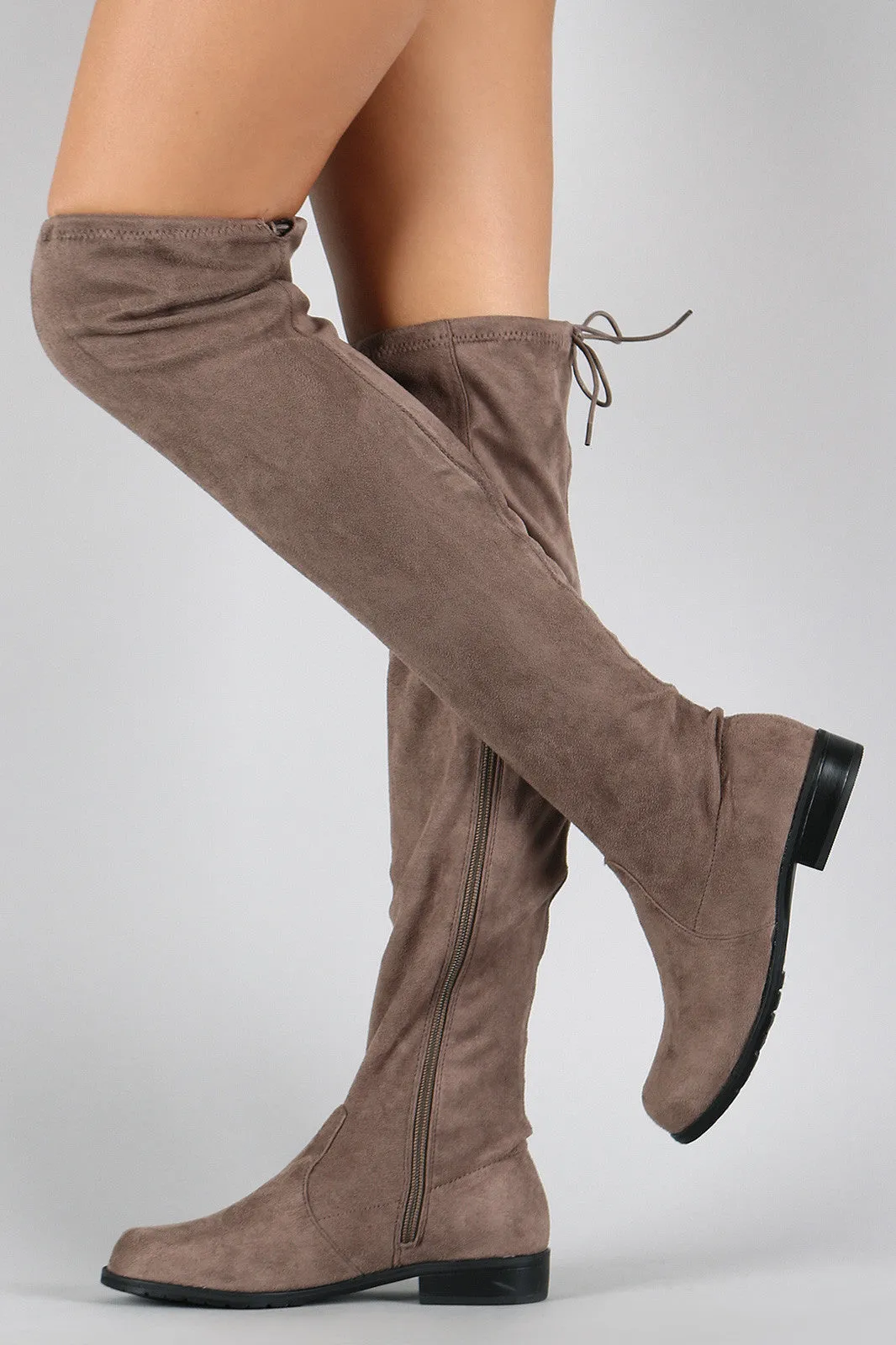 Bamboo Suede Drawstring Over-The-Knee Flat Boots