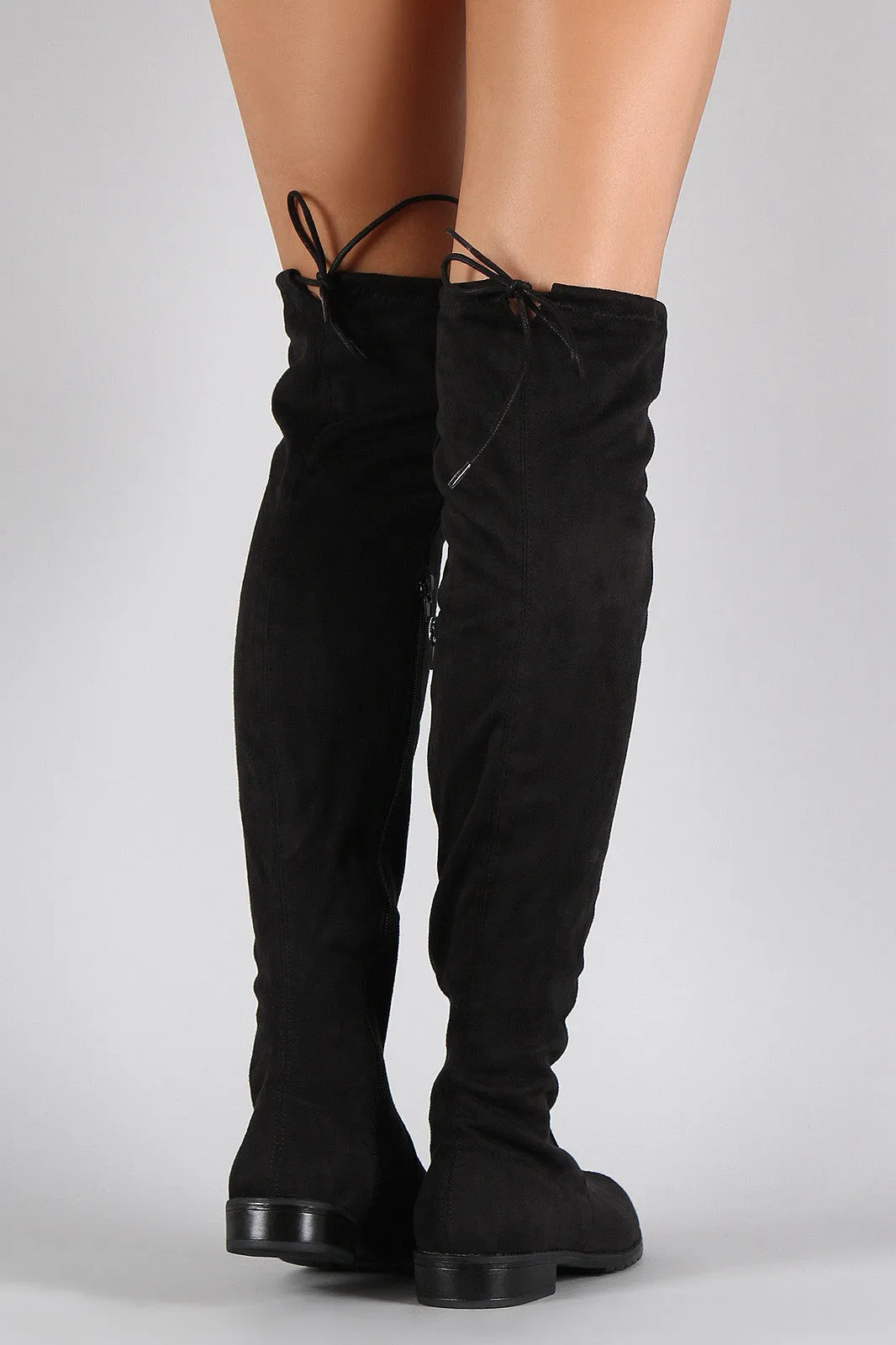 Bamboo Suede Drawstring Over-The-Knee Flat Boots