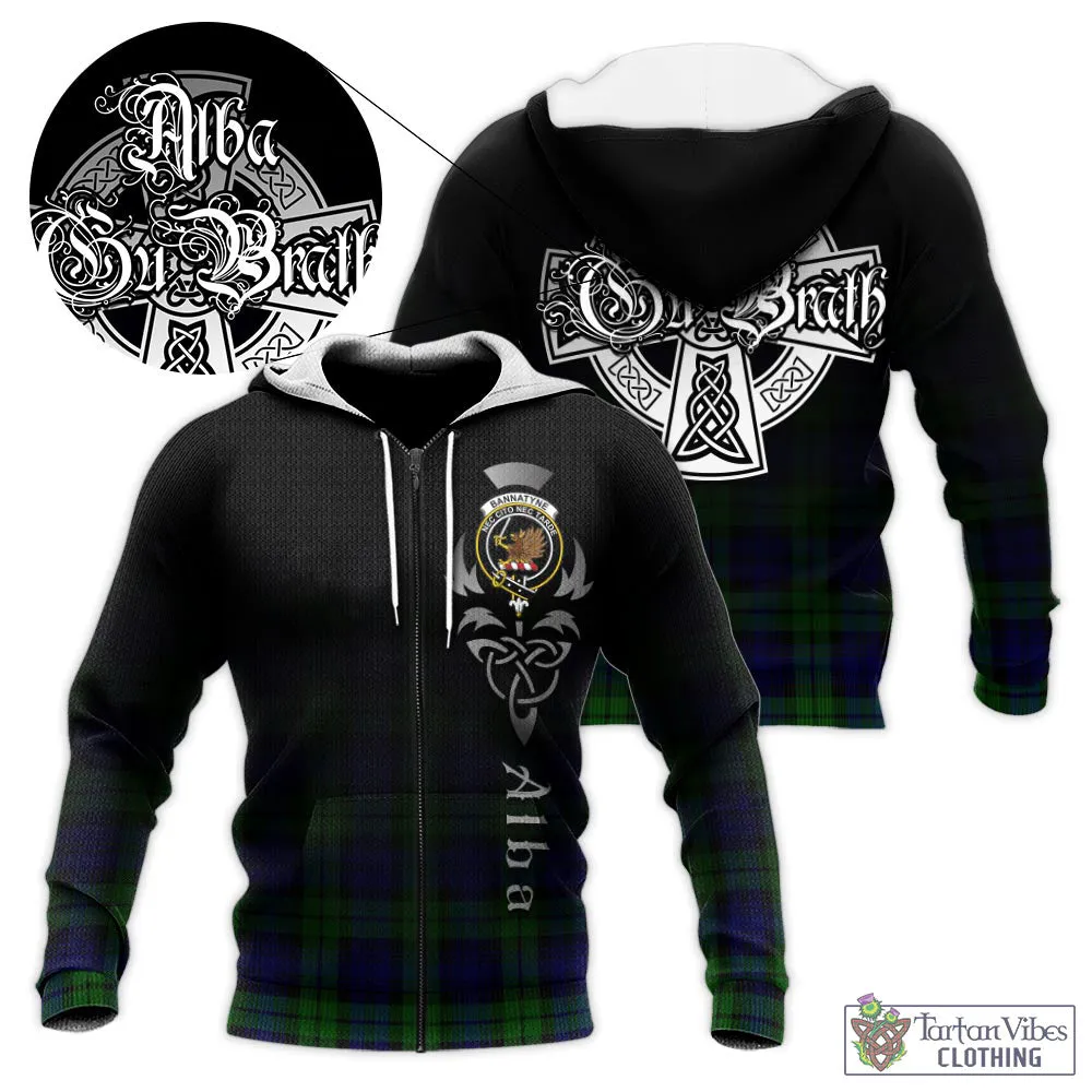 Bannatyne Tartan Knitted Hoodie Featuring Alba Gu Brath Family Crest Celtic Inspired