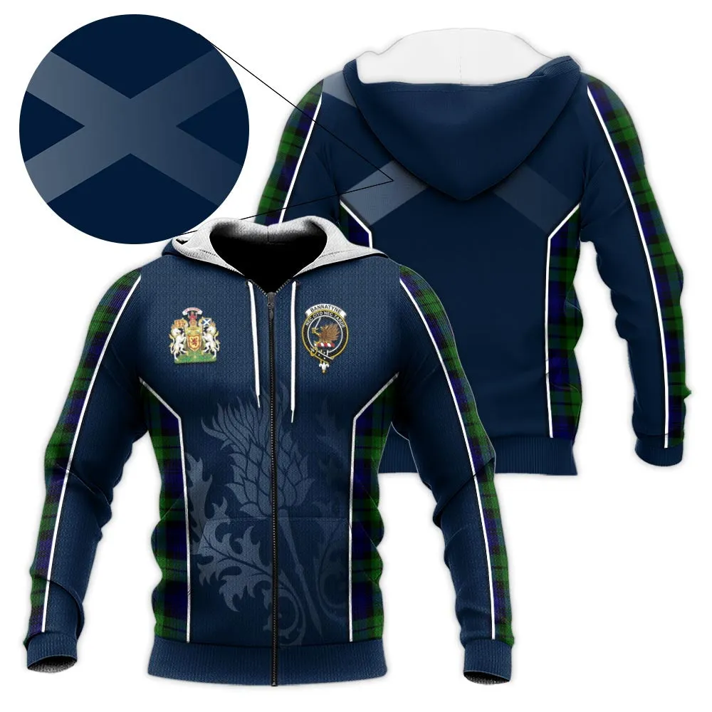 Bannatyne Tartan Knitted Hoodie with Family Crest and Scottish Thistle Vibes Sport Style