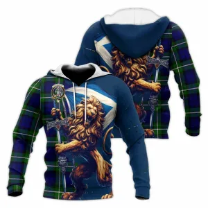 Bannerman Tartan Family Crest Knitted Hoodie with Scottish Majestic Lion