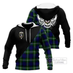 Bannerman Tartan Knitted Hoodie with Family Crest and Military Logo Style