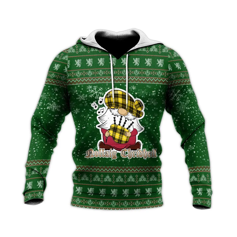 Barclay Dress Modern Clan Christmas Knitted Hoodie with Funny Gnome Playing Bagpipes