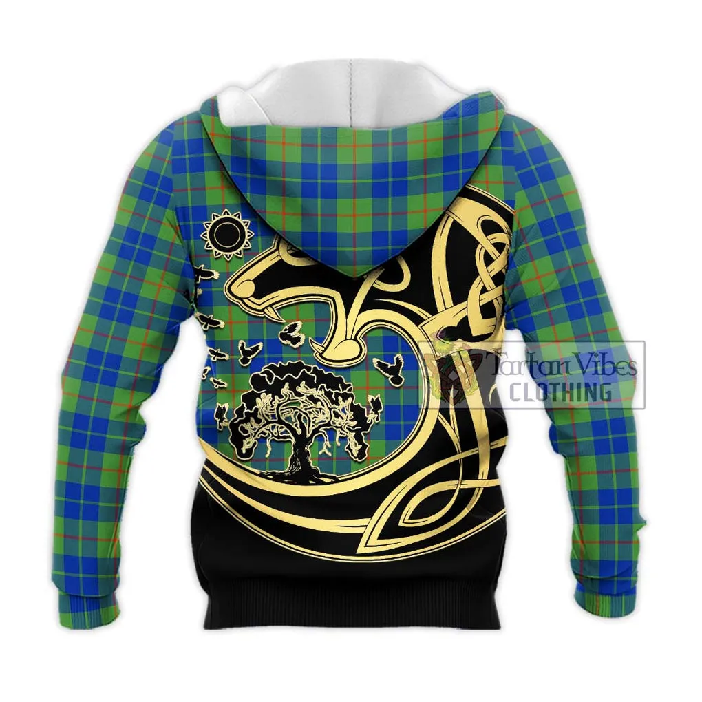 Barclay Hunting Ancient Tartan Knitted Hoodie with Family Crest Celtic Wolf Style