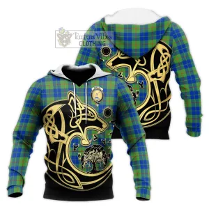 Barclay Hunting Ancient Tartan Knitted Hoodie with Family Crest Celtic Wolf Style