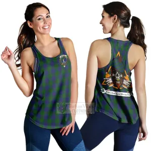 Barclay Tartan Women's Racerback Tanks with Family Crest and Bearded Skull Holding Bottles of Whiskey