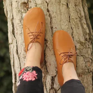 Barefoot Oxford Shoes Women - Laced Light Brown