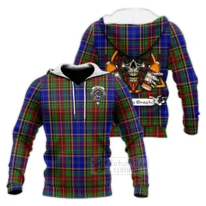 Beattie (Beatty) Tartan Knitted Hoodie with Family Crest and Bearded Skull Holding Bottles of Whiskey