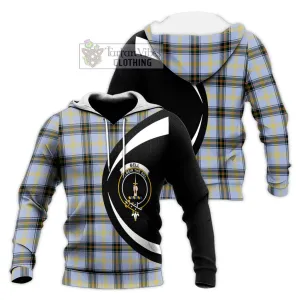 Bell of the Borders Tartan Knitted Hoodie with Family Crest Circle Style