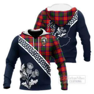 Belshes (Belsches) Tartan Knitted Hoodie Featuring Thistle and Scotland Map