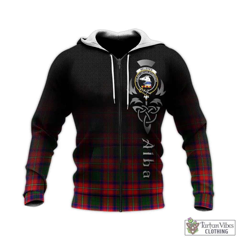 Belshes Tartan Knitted Hoodie Featuring Alba Gu Brath Family Crest Celtic Inspired