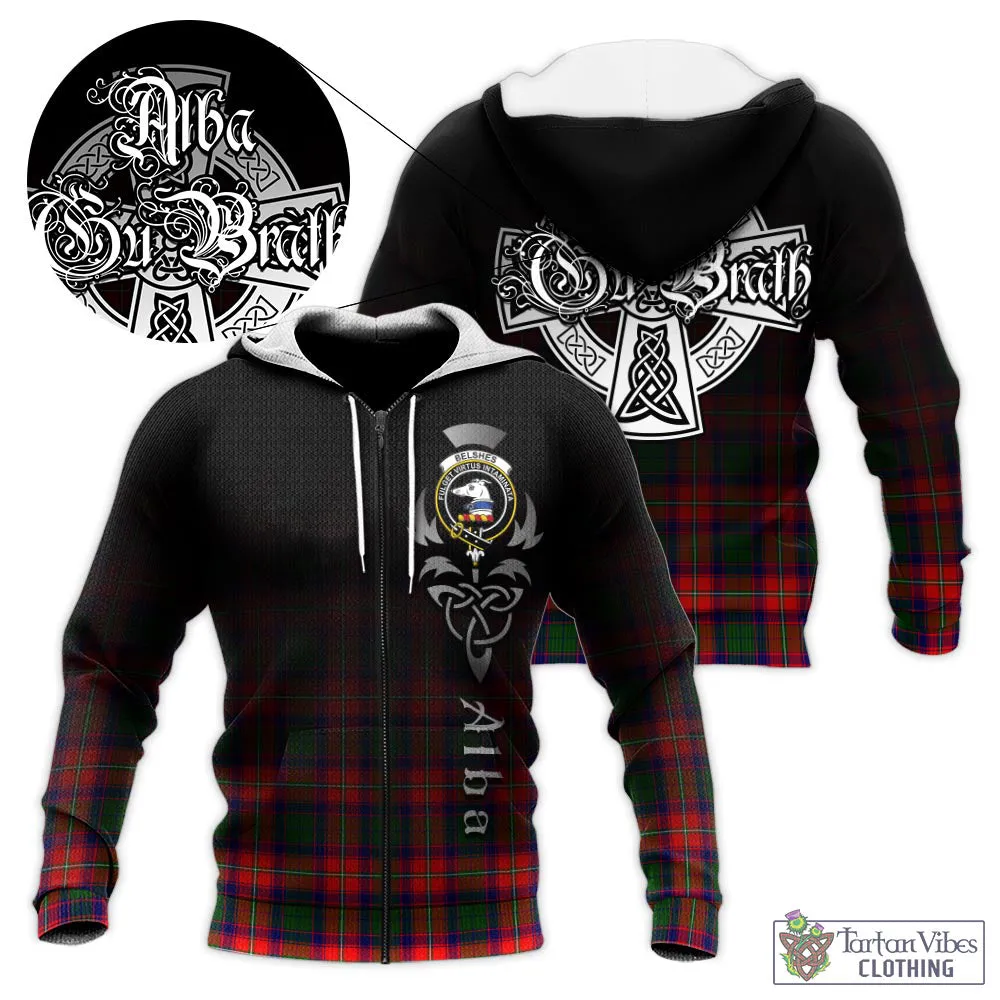 Belshes Tartan Knitted Hoodie Featuring Alba Gu Brath Family Crest Celtic Inspired